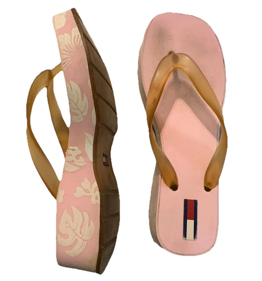 Tommy Hilfiger Womens Pink Lightweight Slip On Casual Wedges Slipper Rare 6