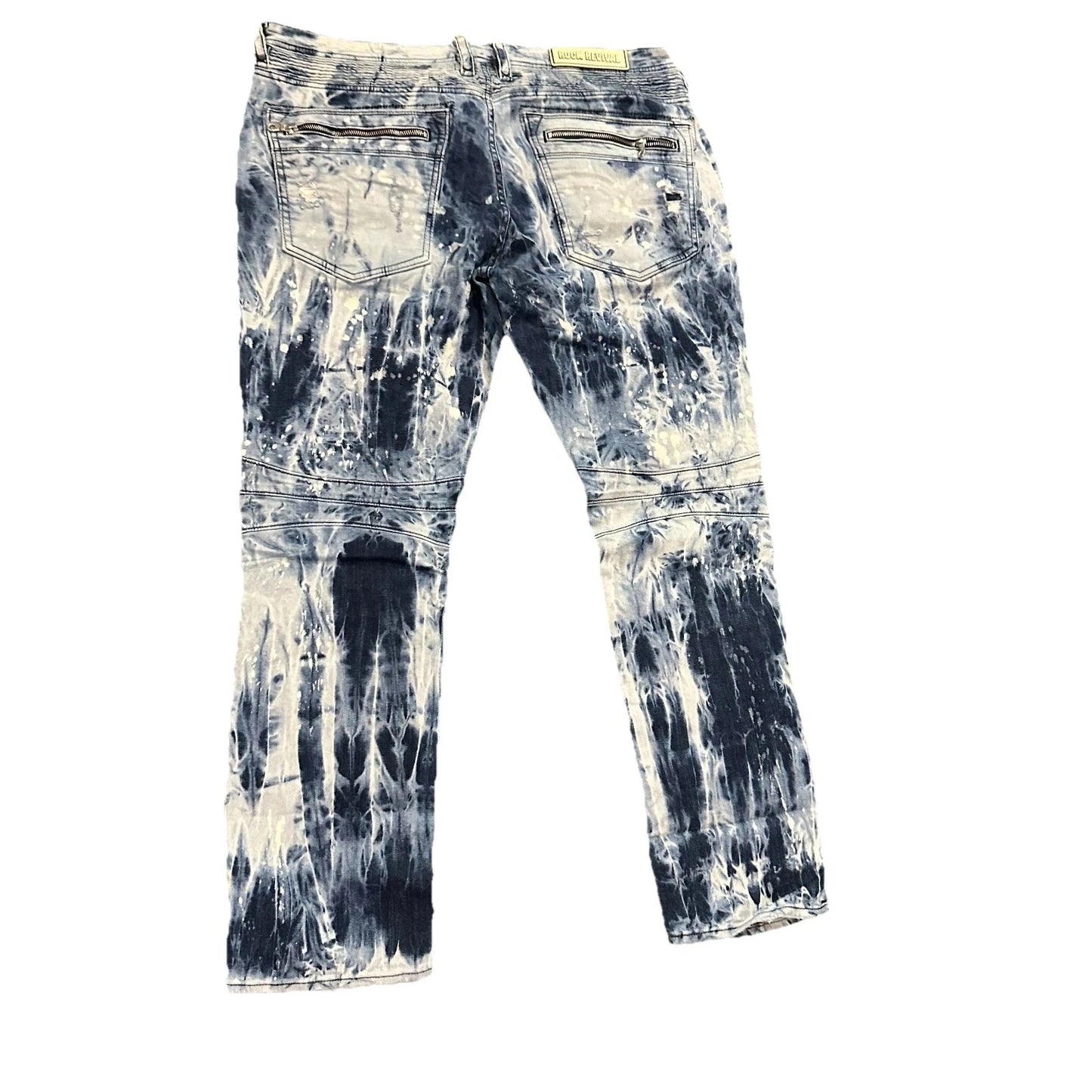 Rock Revival Moto Mens Blue EAN Acid Wash Distressed Zippers Straight Jeans 40
