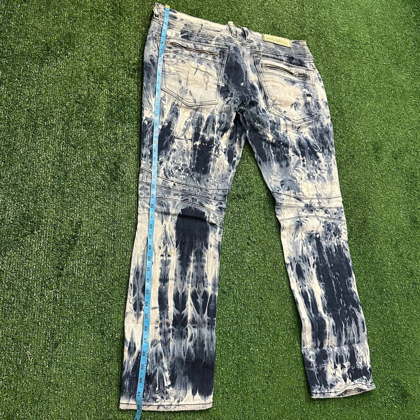 Rock Revival Moto Mens Blue EAN Acid Wash Distressed Zippers Straight Jeans 40