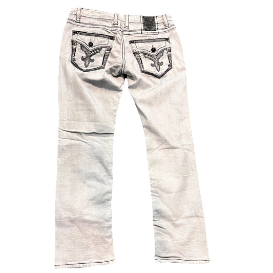 Rock Revival Mens Ivory Western Distressed Cadis Straight Denim Jeans Size 38