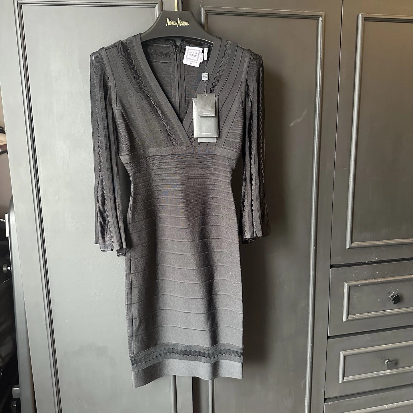 $1390 Retail Herve Leger Minervah Bandage Gown, XS, Black, NWT SHIPS FAST RARE!!