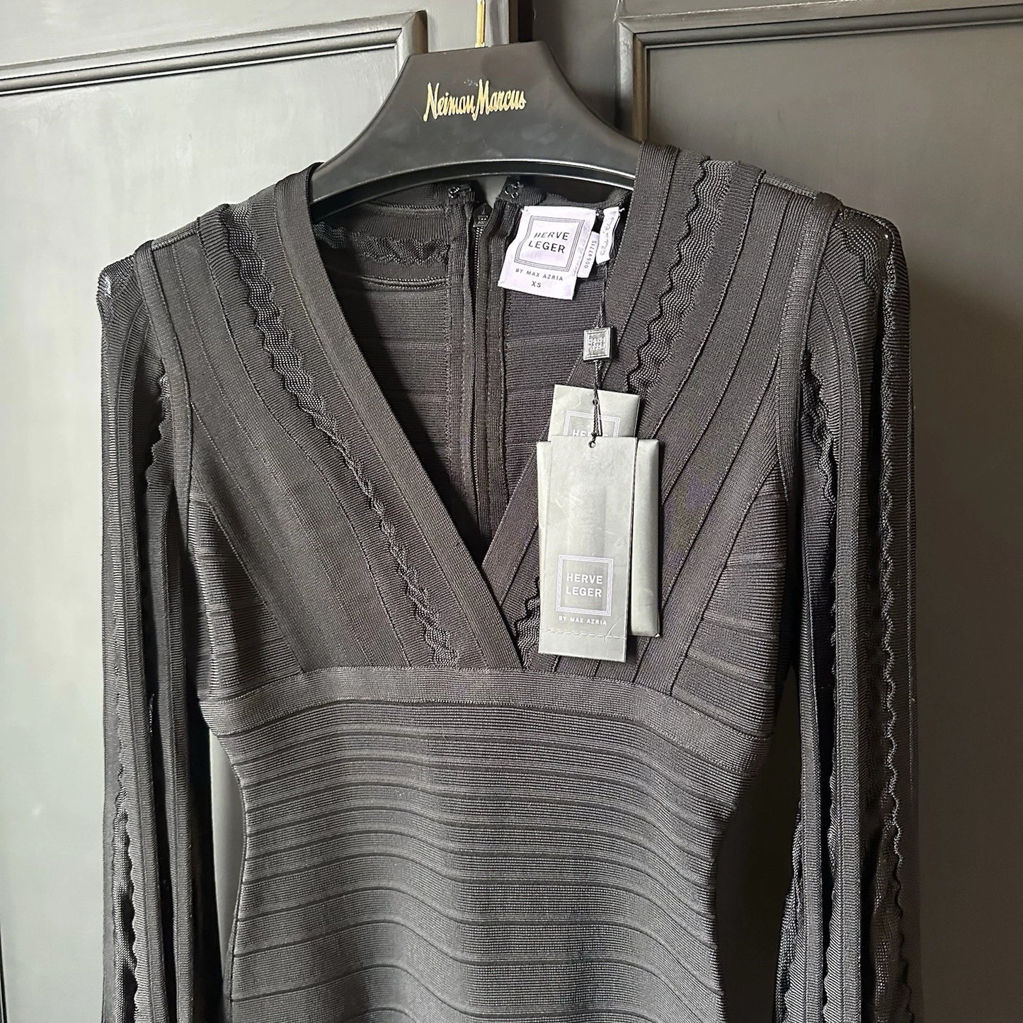 $1390 Retail Herve Leger Minervah Bandage Gown, XS, Black, NWT SHIPS FAST RARE!!