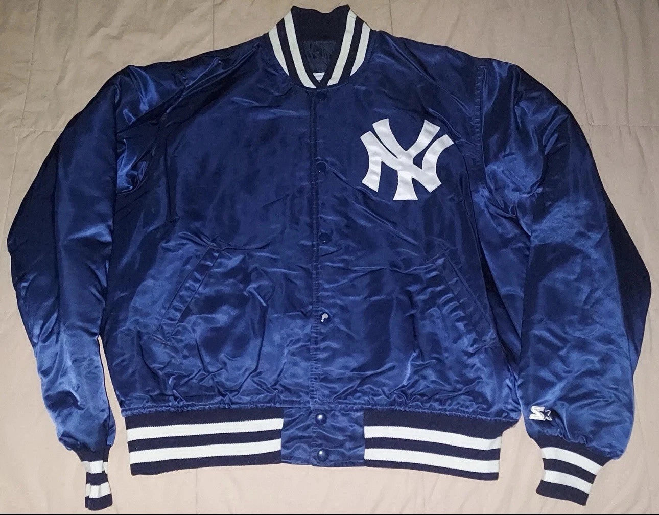 VTG NEW YORK YANKEES STARTER DIAMOND COLLECTION SATIN BOMBER JACKET M 80s 90s