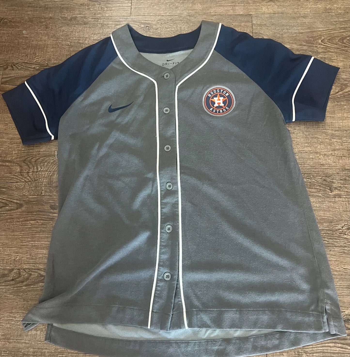 Houston Astros MLB Nike Dri-Fit Men's Gray Blue Ragloan Sleeve Shirts Size XL