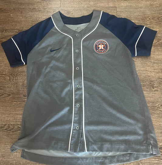 Houston Astros MLB Nike Dri-Fit Men's Gray Blue Ragloan Sleeve Shirts Size XL