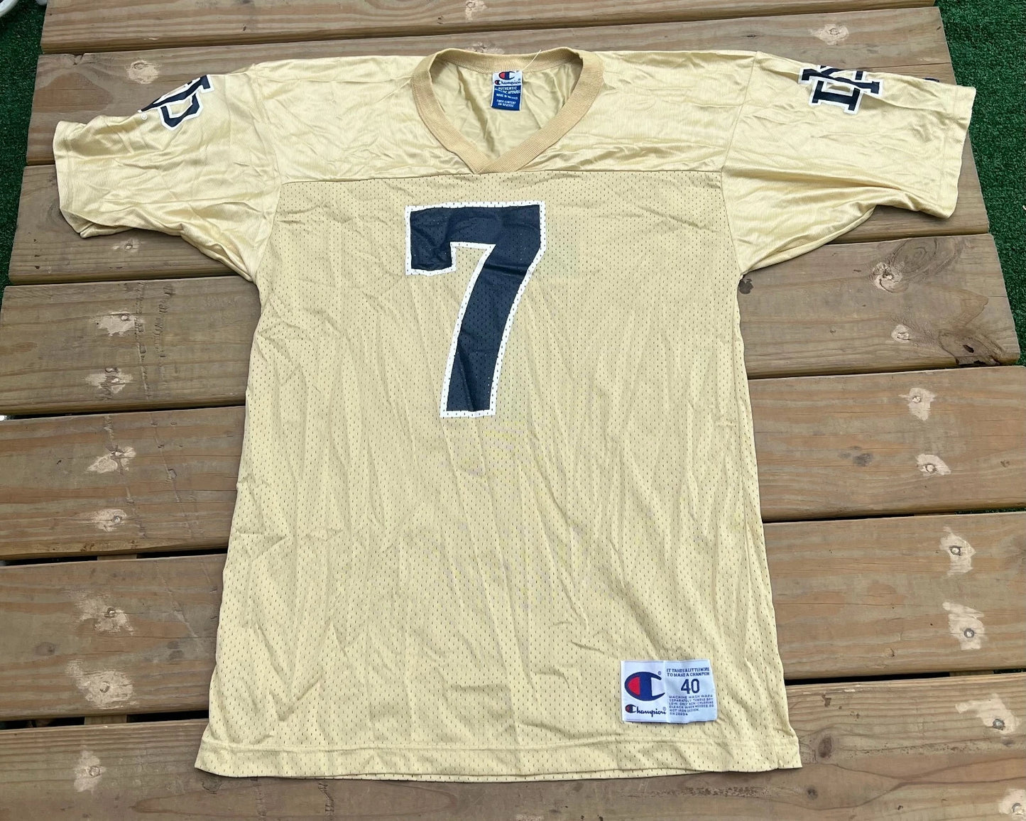 Vintage Champion Mens Notre Dame Fighting Irish #7 Beige Football Jersey Size L