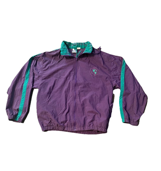 Vintage Pro Spirit Mens Purple World Earth Logo Full Zip Windbreaker Jacket RARE