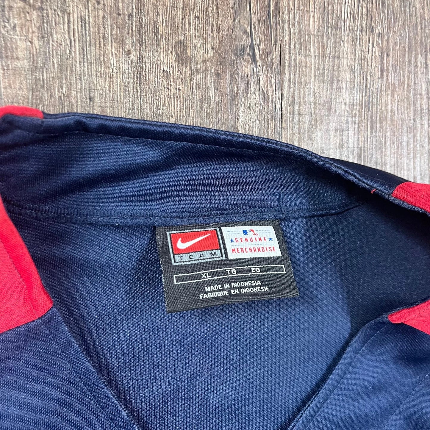 Vintage Nike Mens Boston Red Sox MLB Red Navy American Button Up Shirt Size XL
