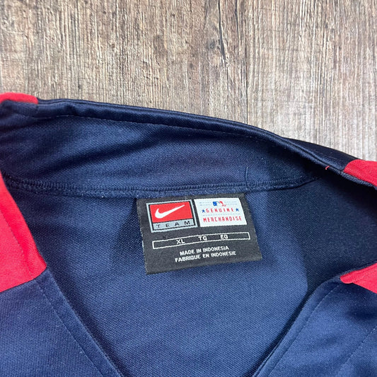 Vintage Nike Mens Boston Red Sox MLB Red Navy American Button Up Shirt Size XL