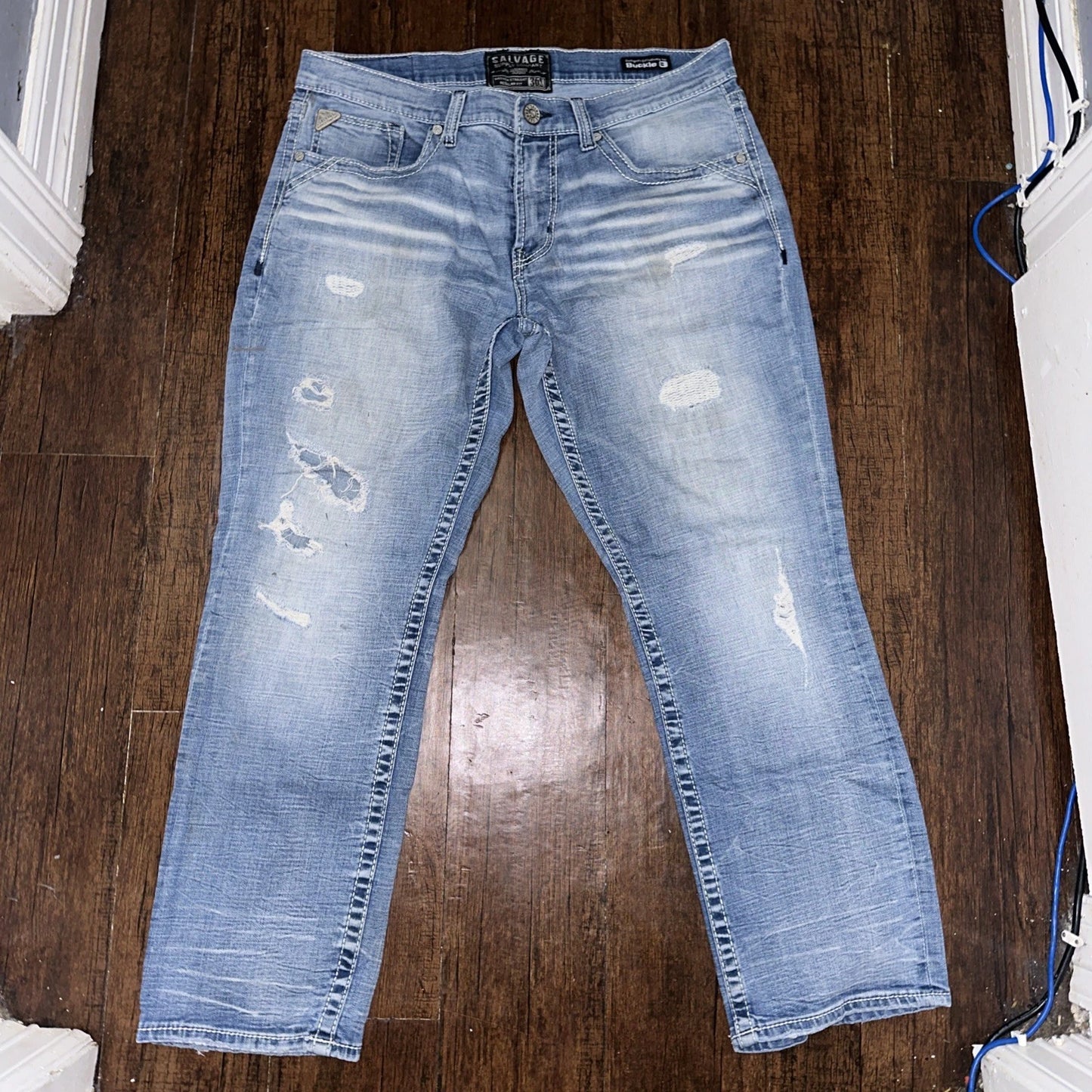 Salvage Supply Buckle Jeans Mens 36L 36x30 Mayhem Straight Regular Stretch Denim