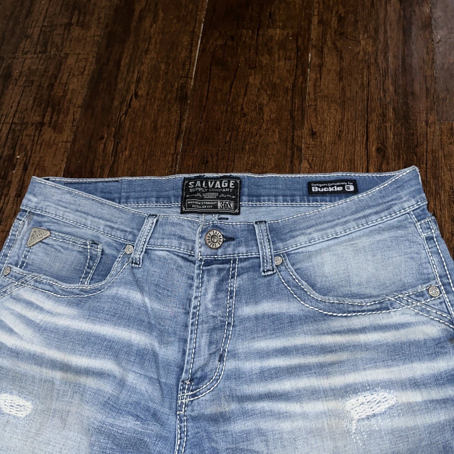 Salvage Supply Buckle Jeans Mens 36L 36x30 Mayhem Straight Regular Stretch Denim