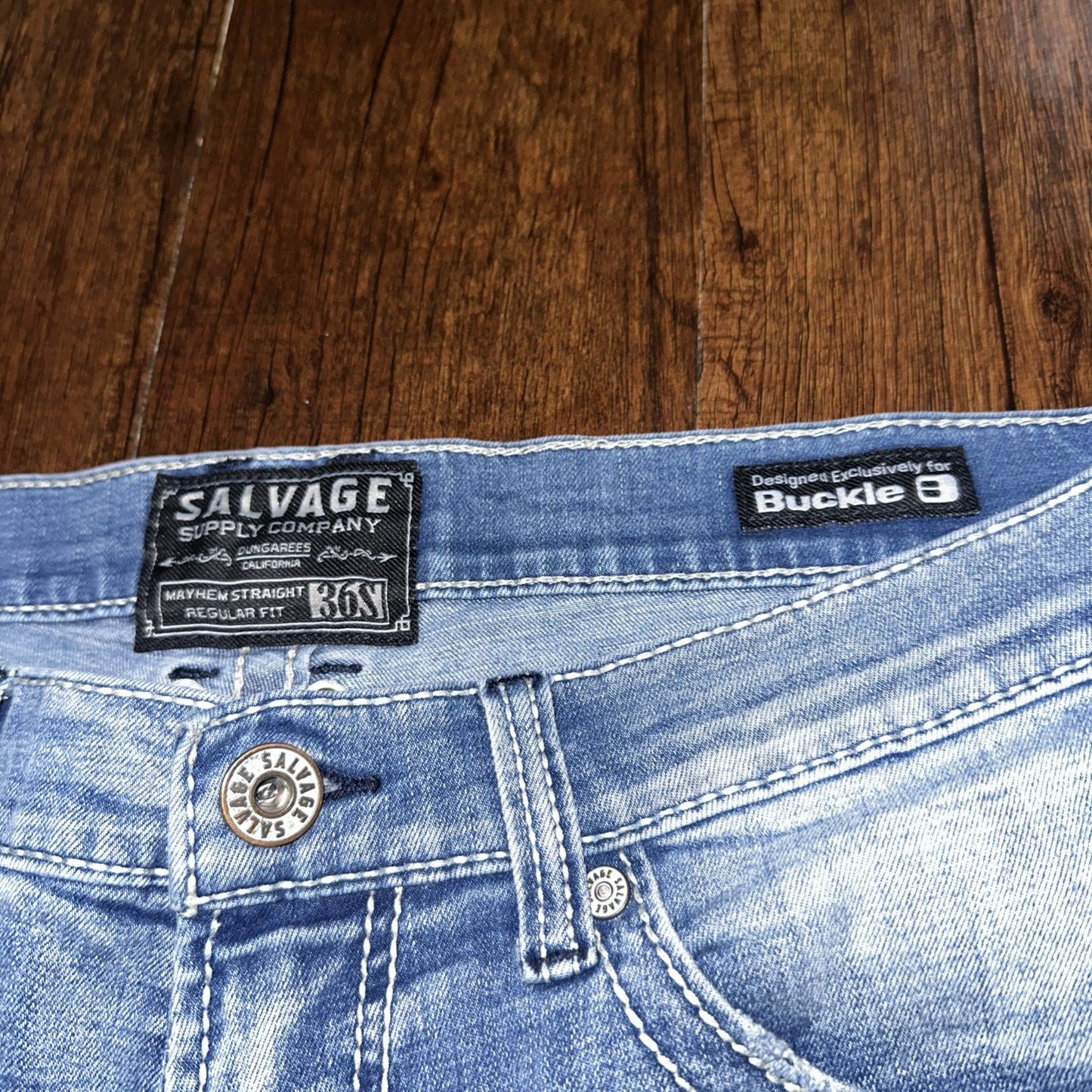 Salvage Supply Buckle Jeans Mens 36L 36x30 Mayhem Straight Regular Stretch Denim
