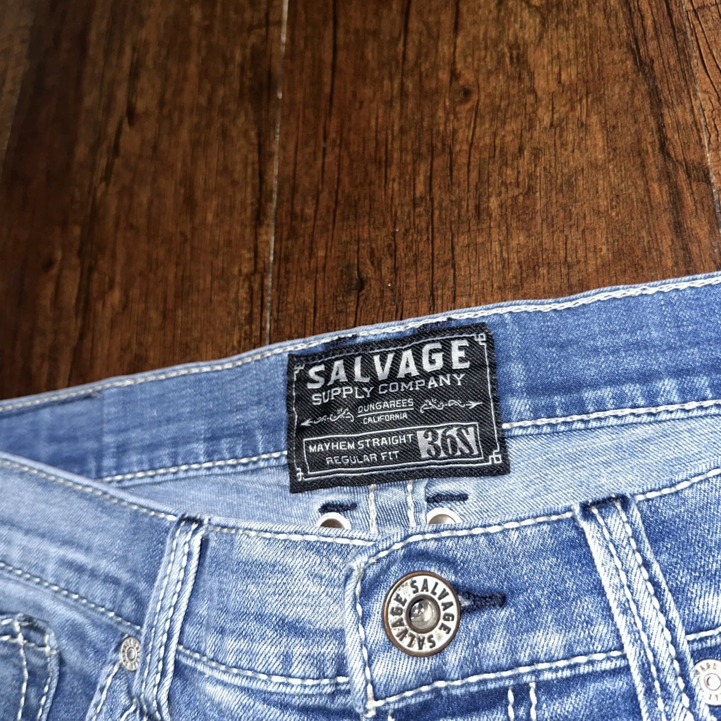 Salvage Supply Buckle Jeans Mens 36L 36x30 Mayhem Straight Regular Stretch Denim