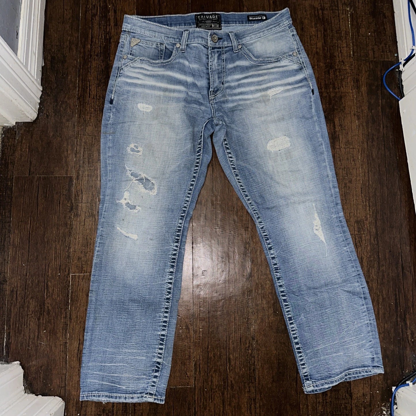 Salvage Supply Buckle Jeans Mens 36L 36x30 Mayhem Straight Regular Stretch Denim