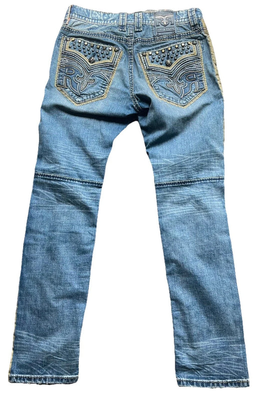 Rock Revival Mens Blue Embellished Reid Alternative Rare Jeans Size 34