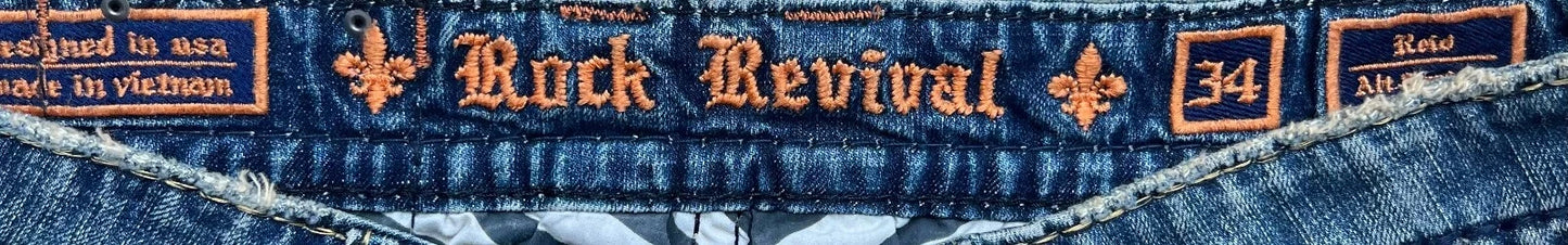 Rock Revival Mens Blue Embellished Reid Alternative Rare Jeans Size 34