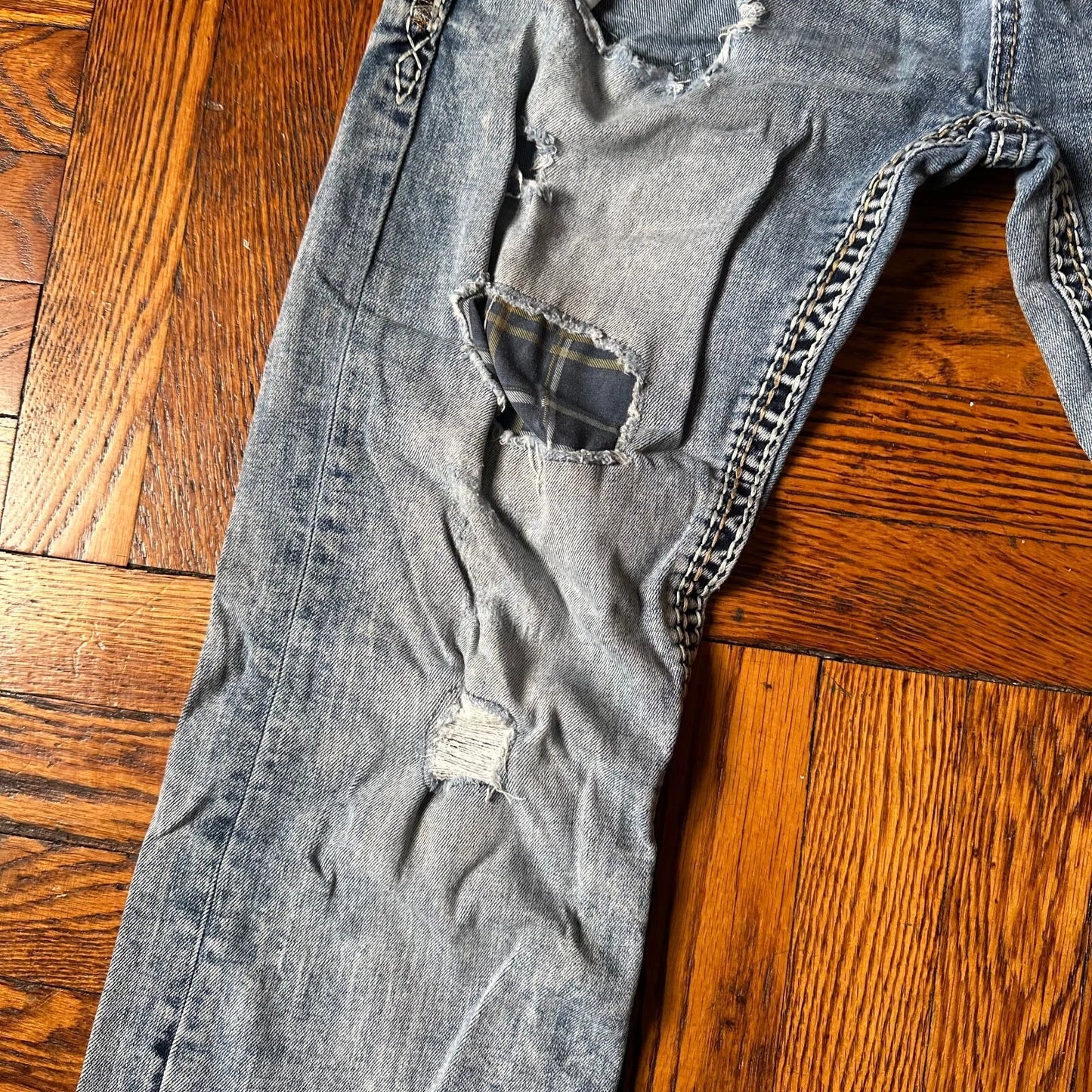 Rock Revival Mens Acid Blue Wash Denim Distressed Donato Bootcut Jeans Size 32