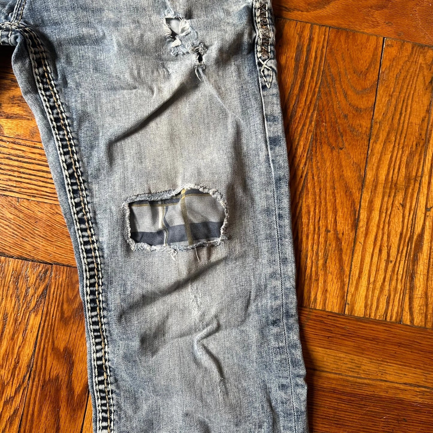 Rock Revival Mens Acid Blue Wash Denim Distressed Donato Bootcut Jeans Size 32
