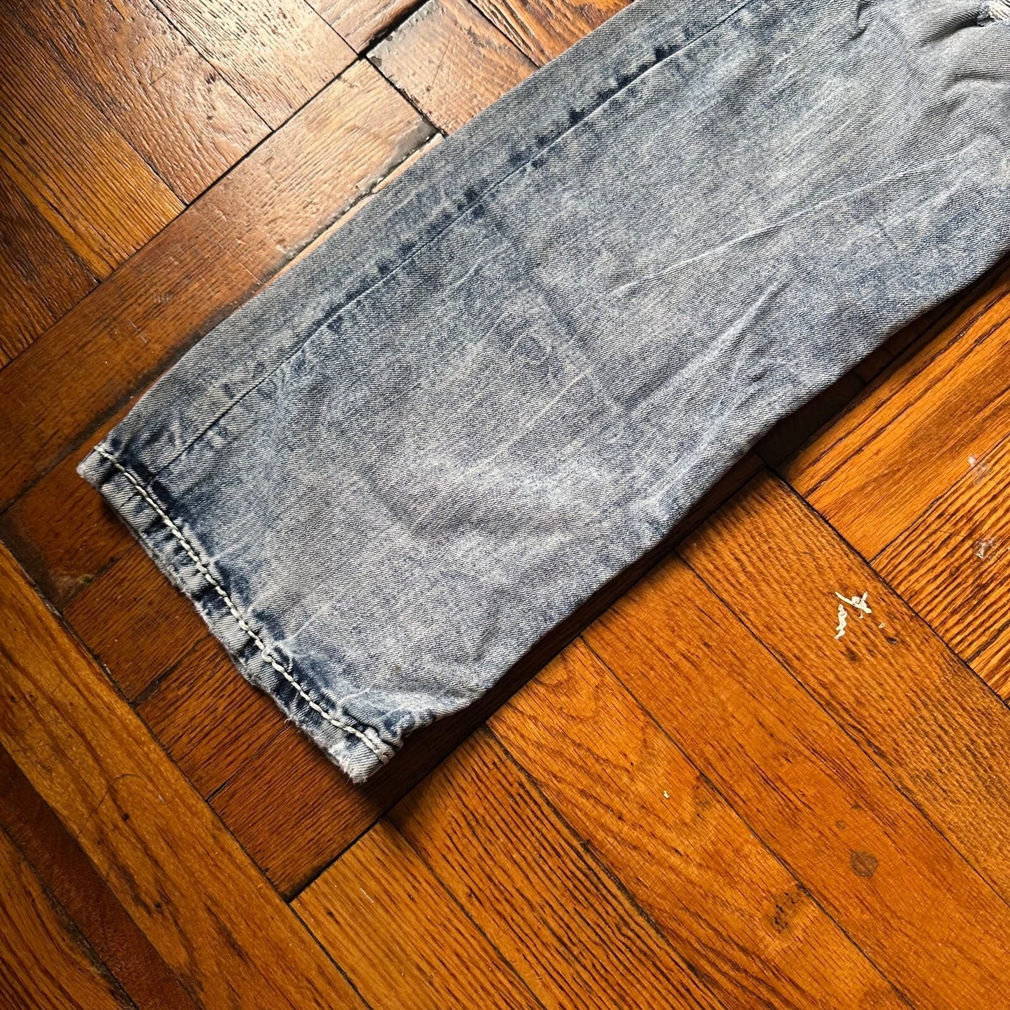 Rock Revival Mens Acid Blue Wash Denim Distressed Donato Bootcut Jeans Size 32