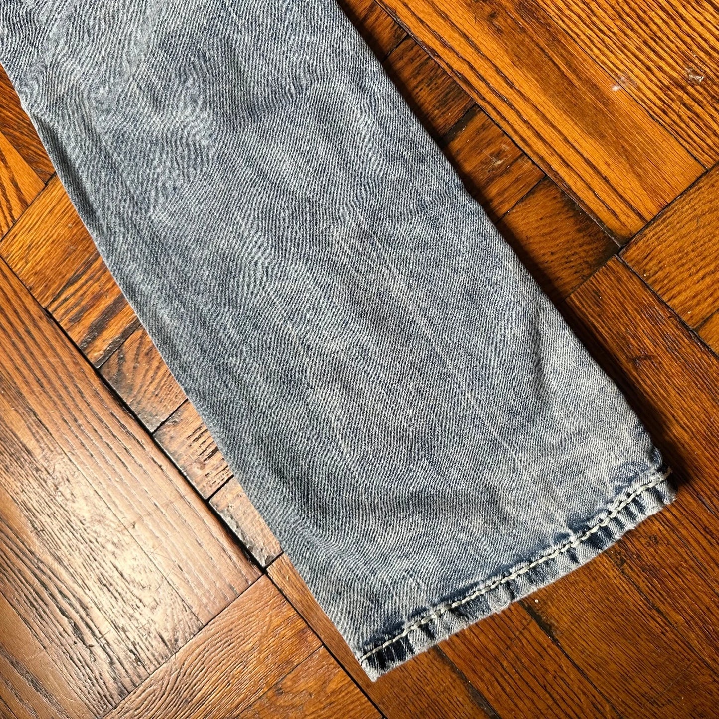 Rock Revival Mens Acid Blue Wash Denim Distressed Donato Bootcut Jeans Size 32