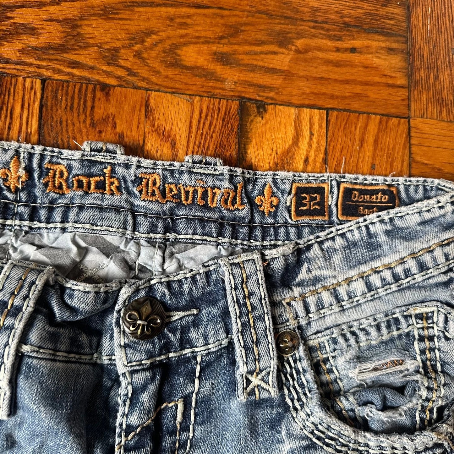 Rock Revival Mens Acid Blue Wash Denim Distressed Donato Bootcut Jeans Size 32