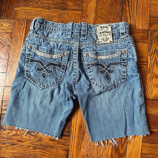Rock Revival Mens Raw Hem Ripped Duck Relaxed Straight Bermuda Shorts Size 30