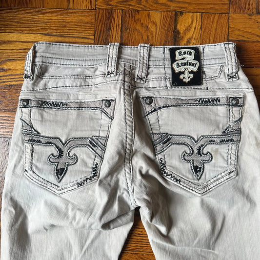 Rock Revival Mens Light Gray Stitch Denim Stretch Faust Straight Jeans Size 32