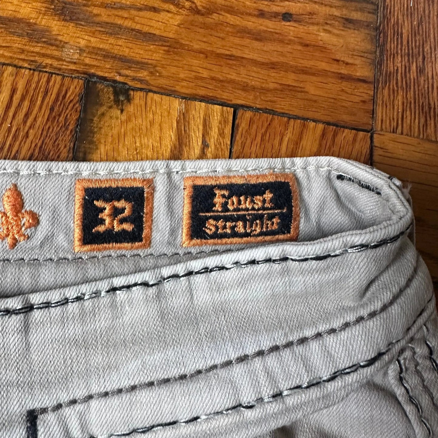 Rock Revival Mens Light Gray Stitch Denim Stretch Faust Straight Jeans Size 32