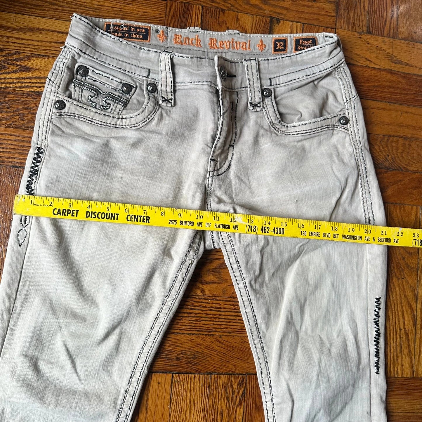 Rock Revival Mens Light Gray Stitch Denim Stretch Faust Straight Jeans Size 32