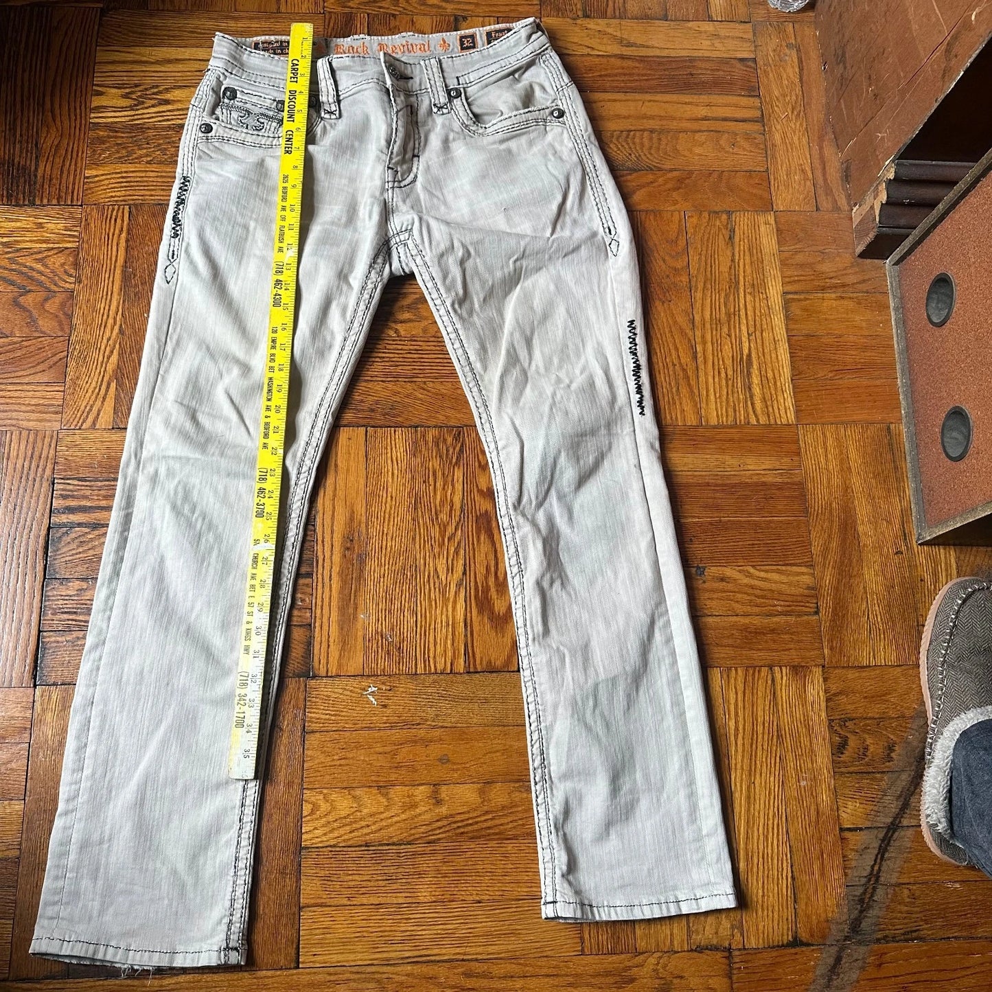 Rock Revival Mens Light Gray Stitch Denim Stretch Faust Straight Jeans Size 32