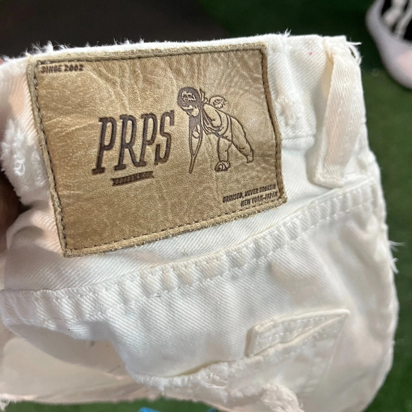 Prps Mens White Raw-Hem Distressed Denim Straight Bermuda Shorts Rare 34