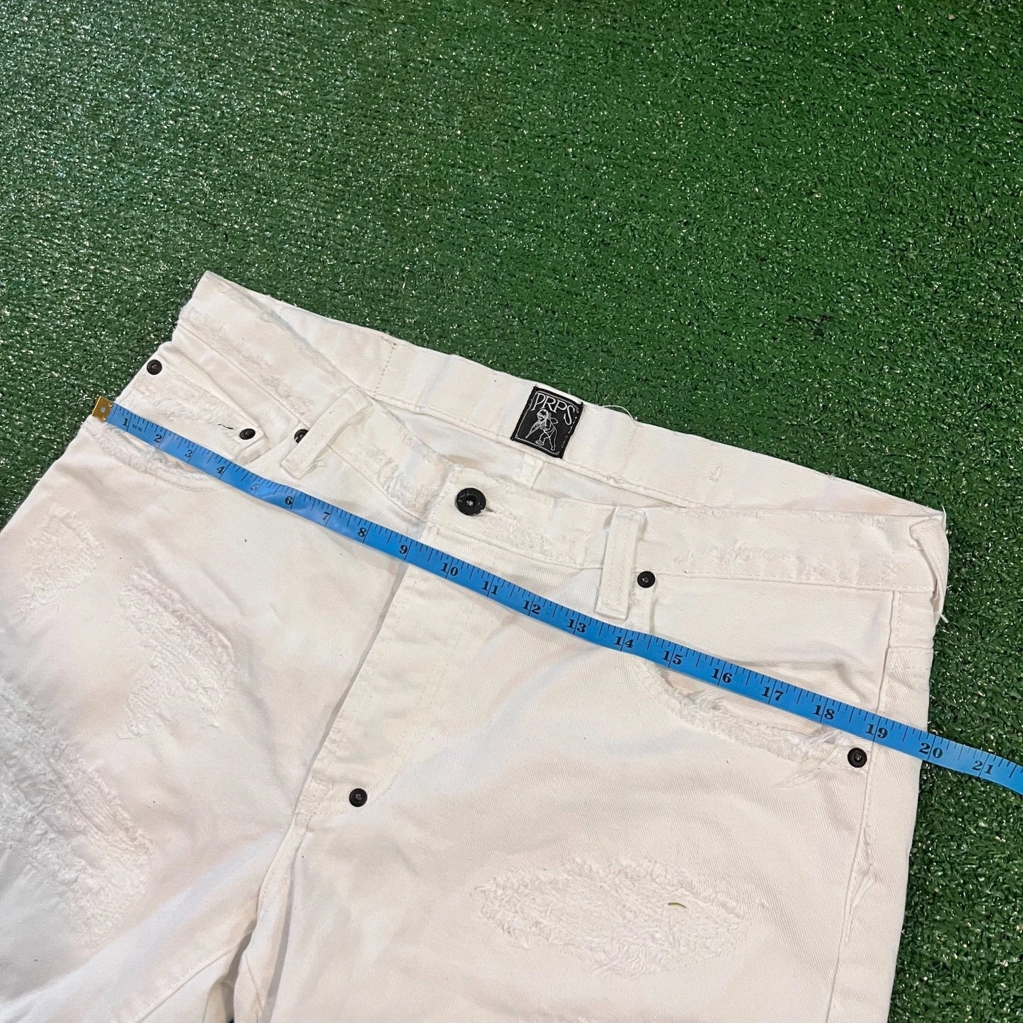Prps Mens White Raw-Hem Distressed Denim Straight Bermuda Shorts Rare 34