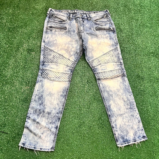 Rock Revival Mens Blue Stretch Slim Fit Distressed Moto Gayle Jeans Size 40