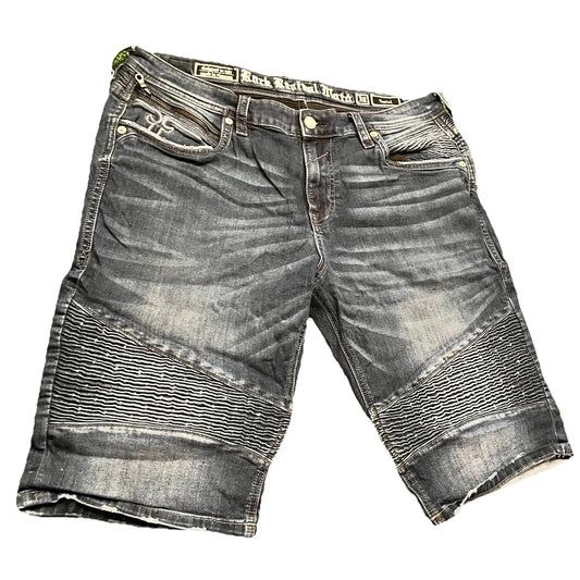 Rock Revival Mens Black Distressed Moto Tariel Classic Denim Jean Shorts Rare 38
