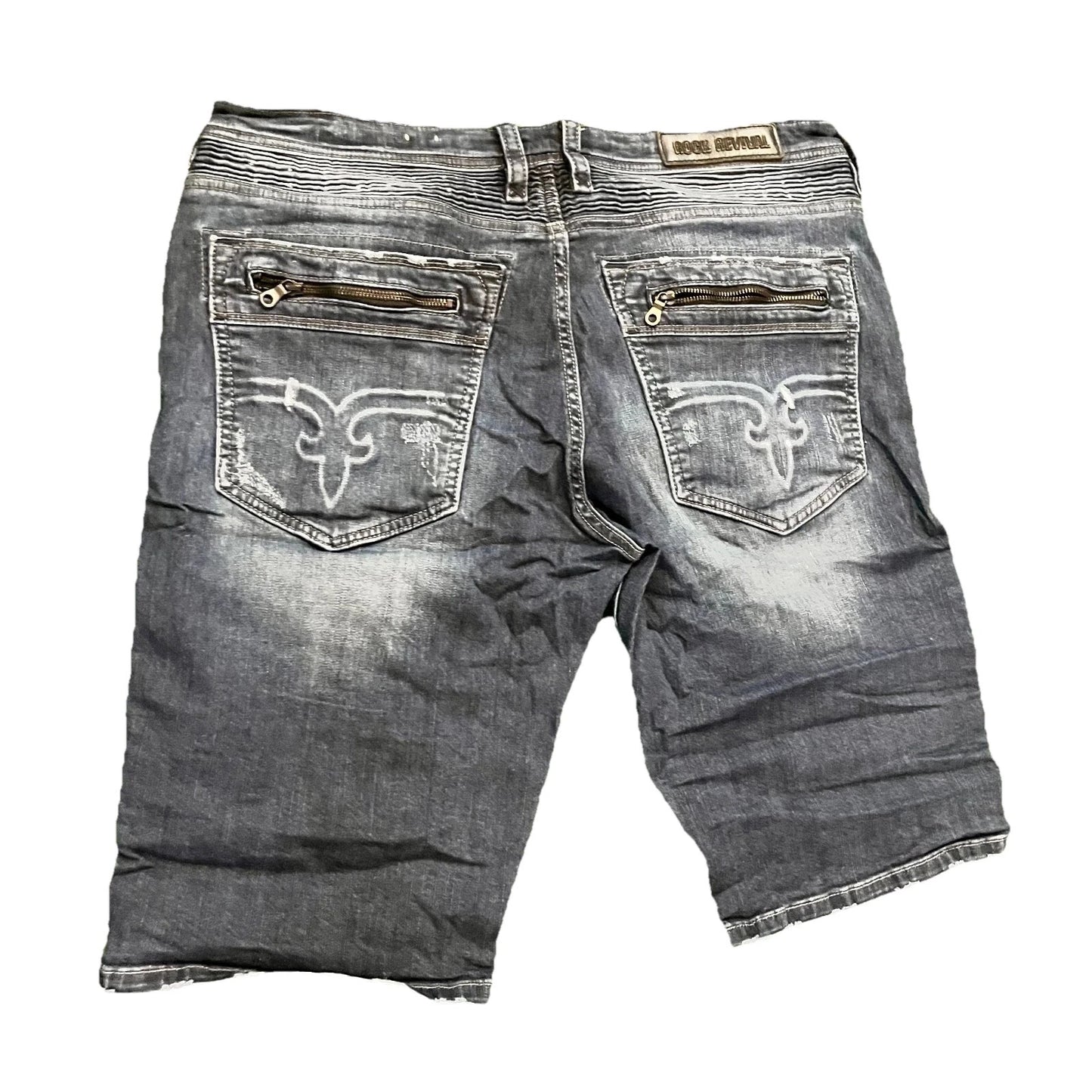 Rock Revival Mens Black Distressed Moto Tariel Classic Denim Jean Shorts Rare 38