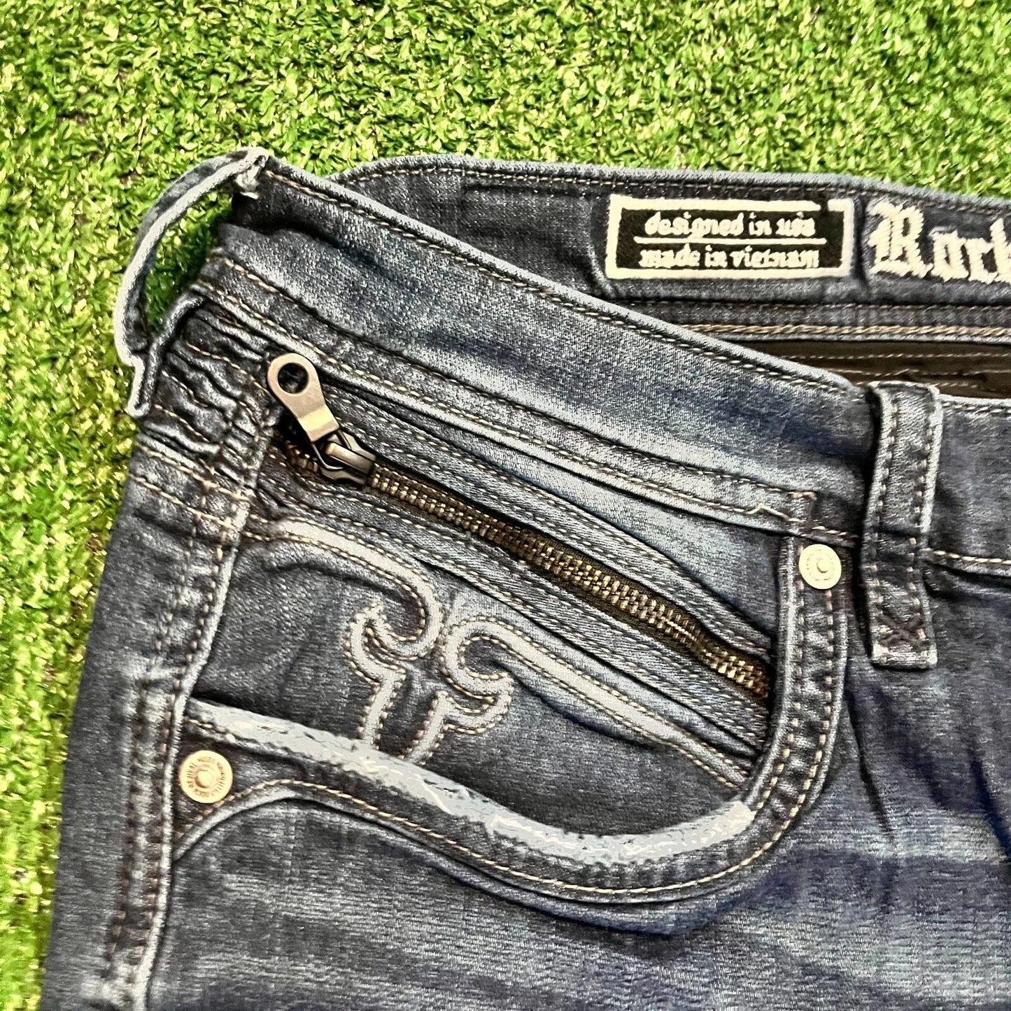 Rock Revival Mens Black Distressed Moto Tariel Classic Denim Jean Shorts Rare 38
