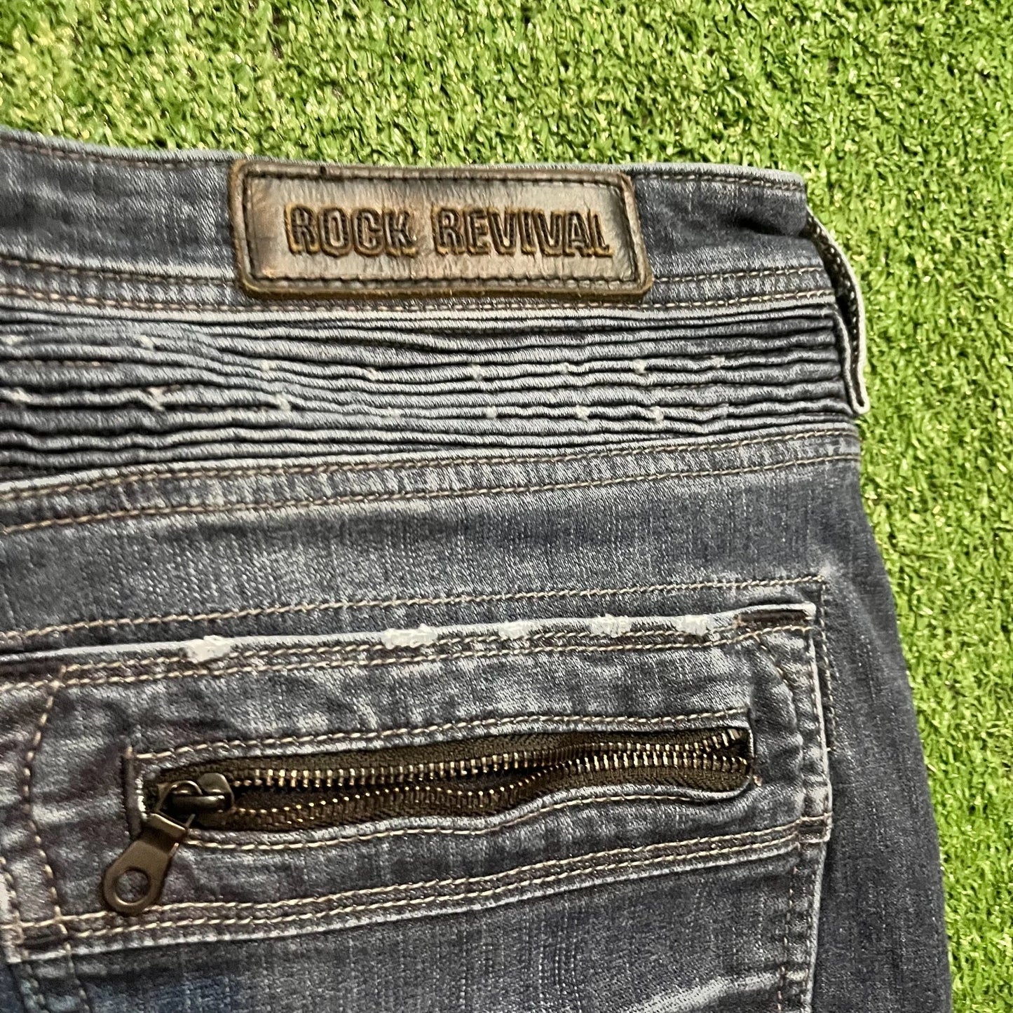 Rock Revival Mens Black Distressed Moto Tariel Classic Denim Jean Shorts Rare 38