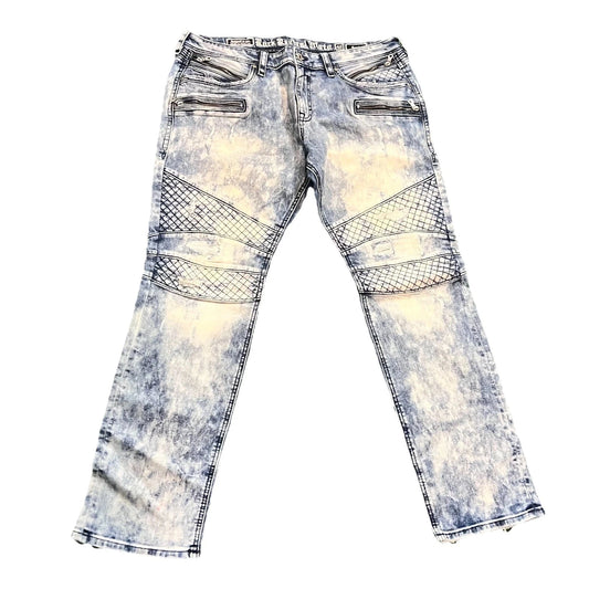 Rock Revival Mens Blue Raw Hem Slim Fit Distressed Moto Gayle Jeans Rare 40
