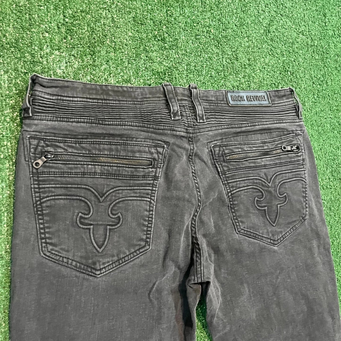 Rock Revival Mens Black Stretch Slim Fit Classic Look Moto Lean Jeans Rare 40