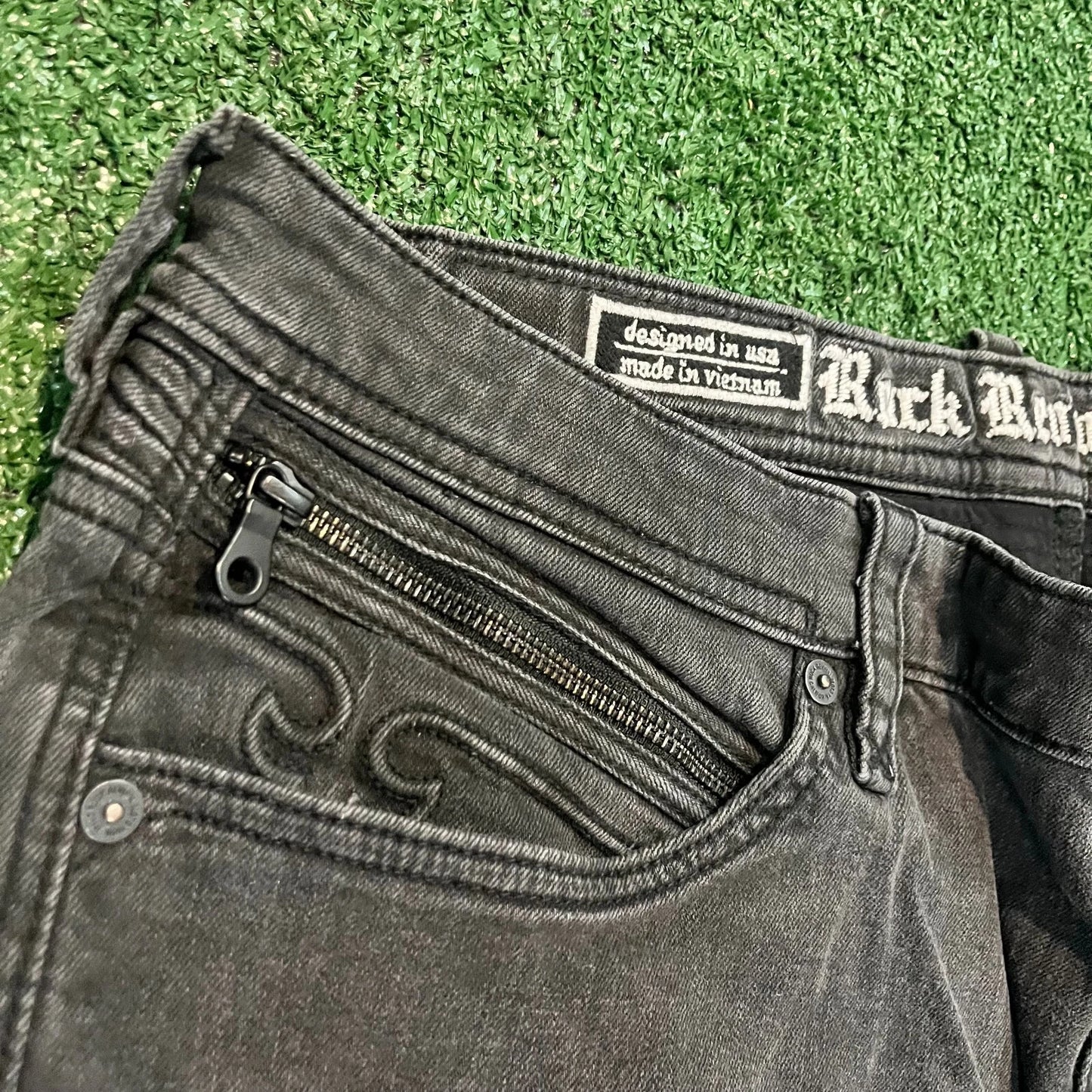 Rock Revival Mens Black Stretch Slim Fit Classic Look Moto Lean Jeans Rare 40