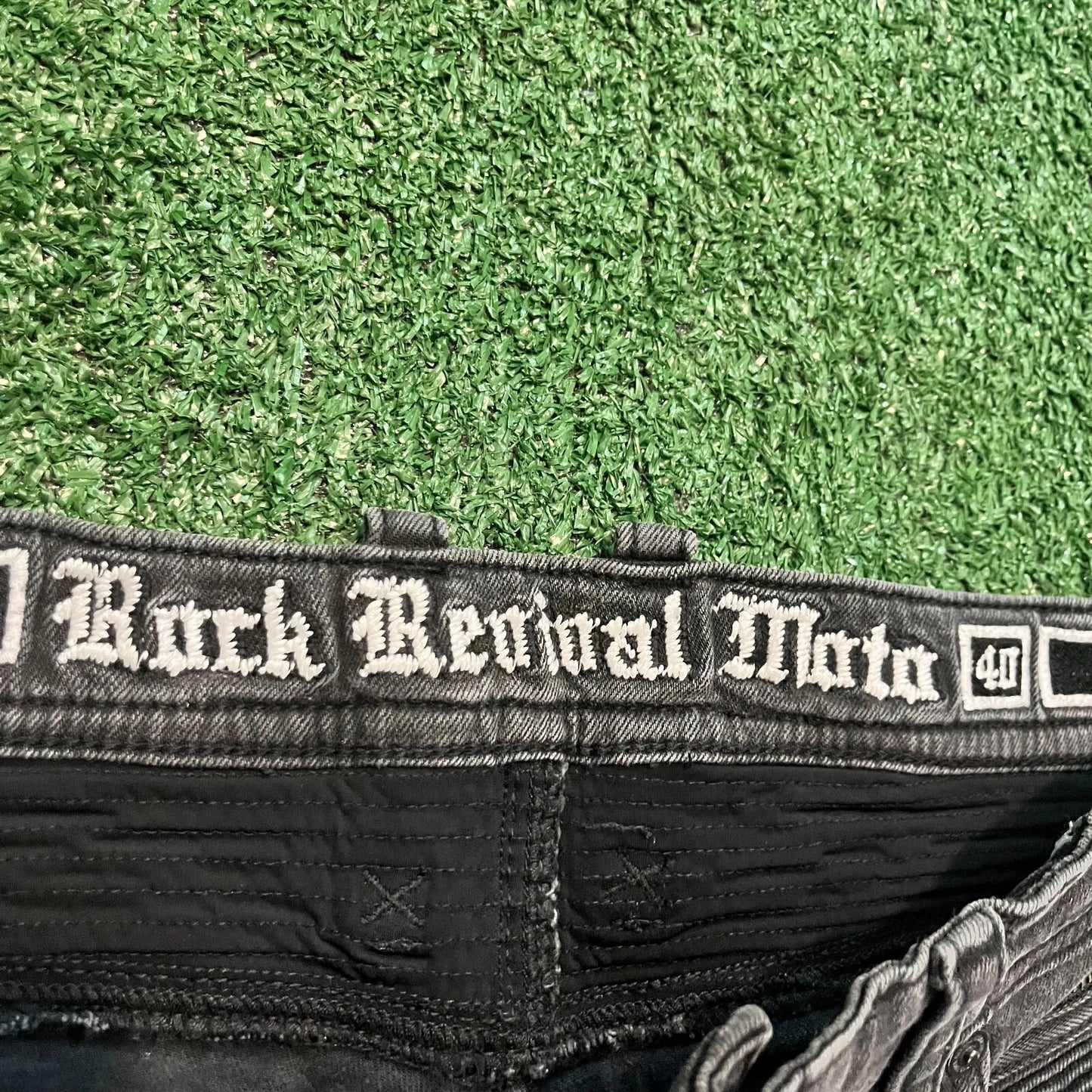 Rock Revival Mens Black Stretch Slim Fit Classic Look Moto Lean Jeans Rare 40