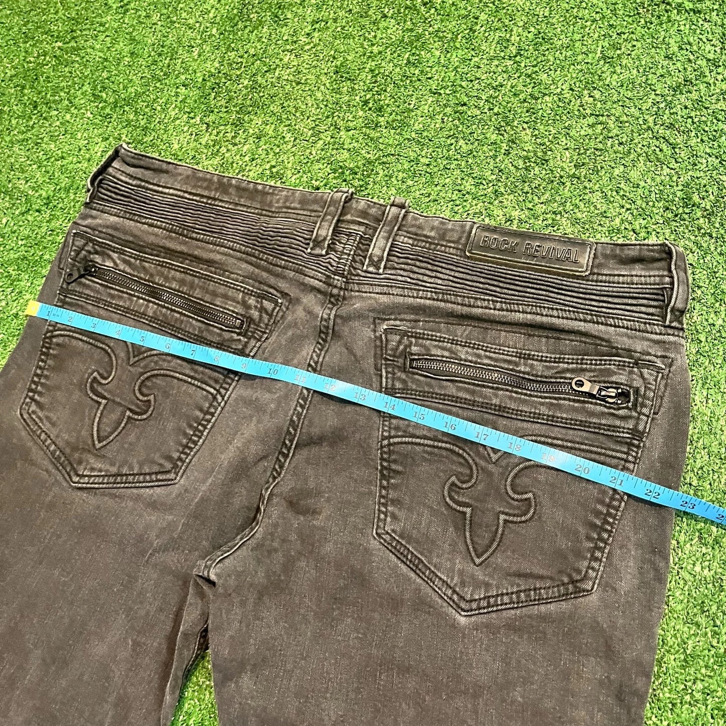Rock Revival Mens Black Stretch Slim Fit Classic Look Moto Lean Jeans Rare 40