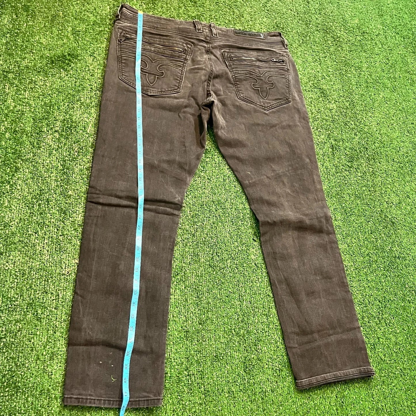 Rock Revival Mens Black Stretch Slim Fit Classic Look Moto Lean Jeans Rare 40