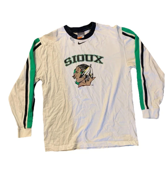 Nike Vintage White Bauer North Dakota Fighting Sioux NCAA Jersey Size S/P Y2K