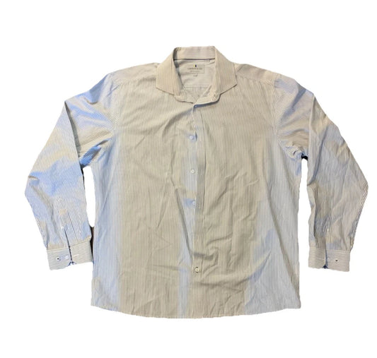 Larsson & Co Mens White/Blue Striped Casual Modern Button Up Dress Shirt Size 17