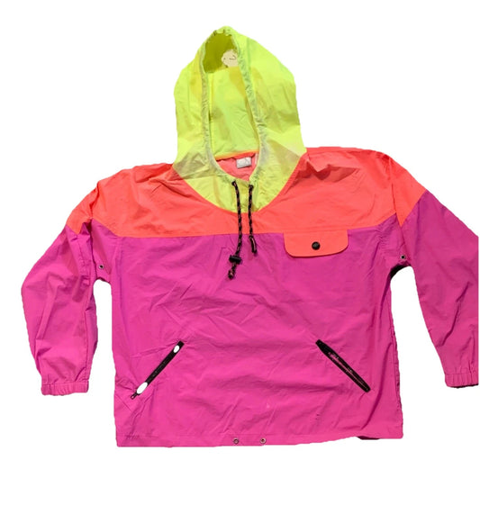 Vintage 80’s Ocean Pacific Mens Neon Colorblock Streetwear Pullover Windbreaker