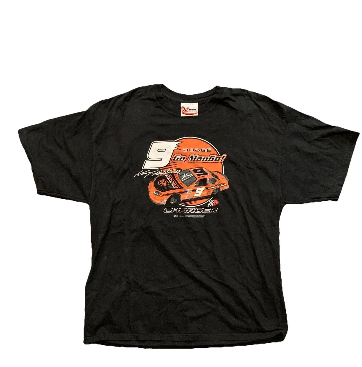 Chase Authentics Mens Black Dodge Charger Race Car #9 Pre-Shrunk T-Shirt 2XL