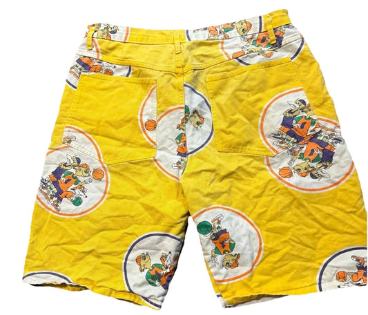 Unbranded Mens Yellow All Over Printed Flat Front Retro Bermuda Shorts