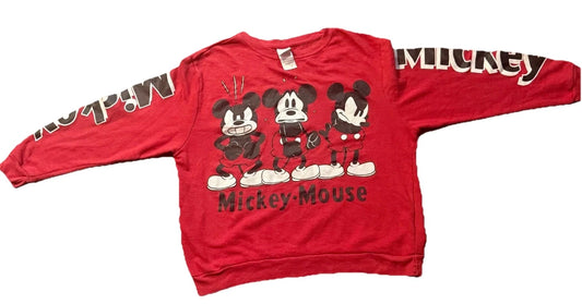 Vintage Disney 90s Girls Red Mickey Mouse Angry Sad Mad Pullover Sweatshirt