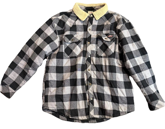 Dickies Mens Checkered Pearl Snaps Sherpa Collar Quilted Shacket Jacket Size XL